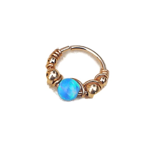 Blue Fire Opal Helix/Tragus Cartilage Hoop Earring - Picture 2 of 8